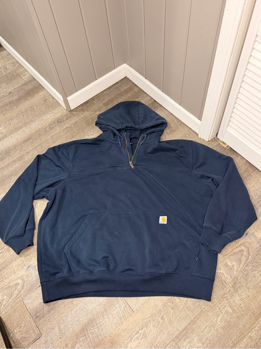 Carhartt Rain Defender Navy Quarter-Zip Hooded Sweatshirt